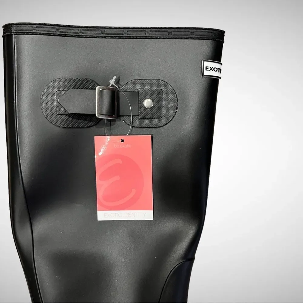 Exotic Identity Original Black Tall Rain Boots Size 10 Medium New with Tags